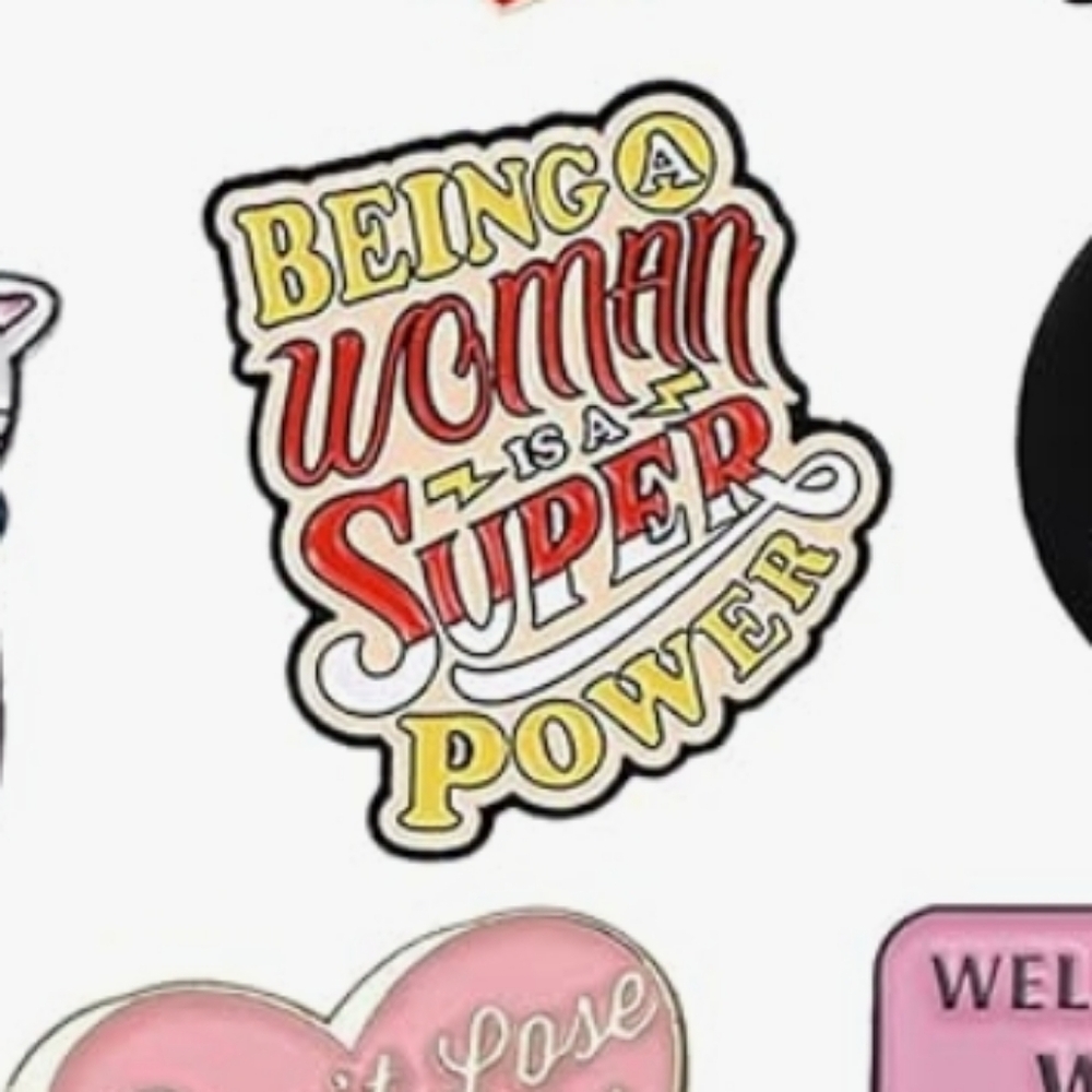 Inspirational 'Being a Woman Is a Super Power' Enamel Pin - Pink & Red